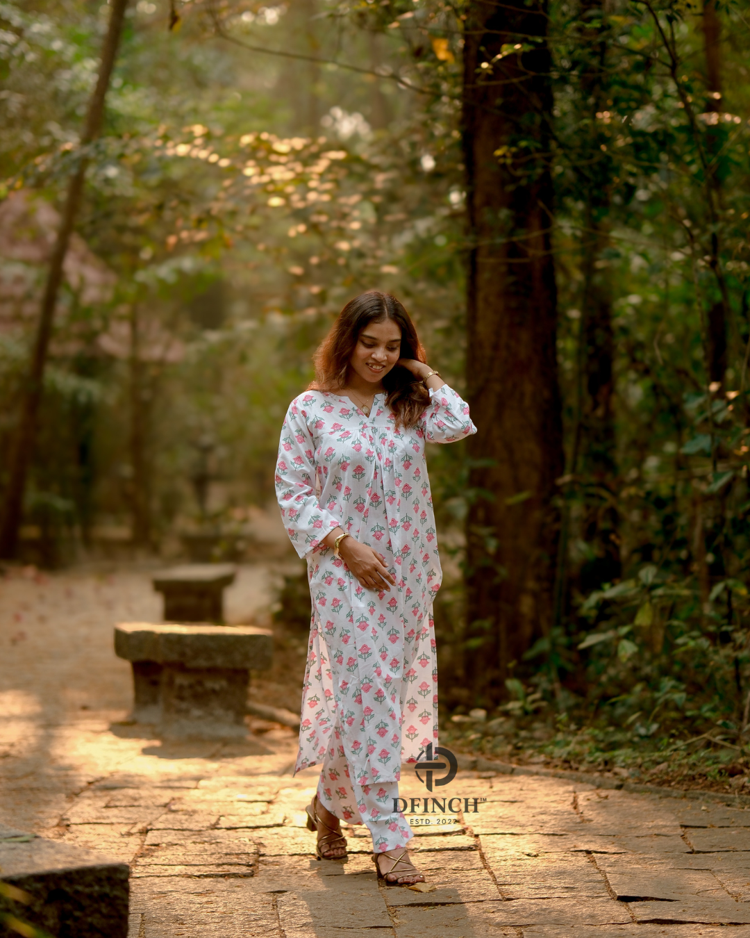 White Pink Floral Kurta Palazzo Set | Co-ord set for Women