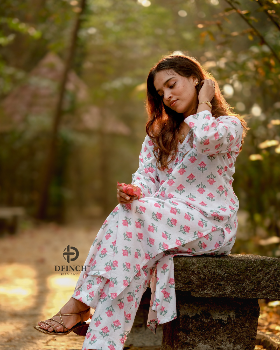 White Pink Floral Kurta Palazzo Set | Co-ord set for Women