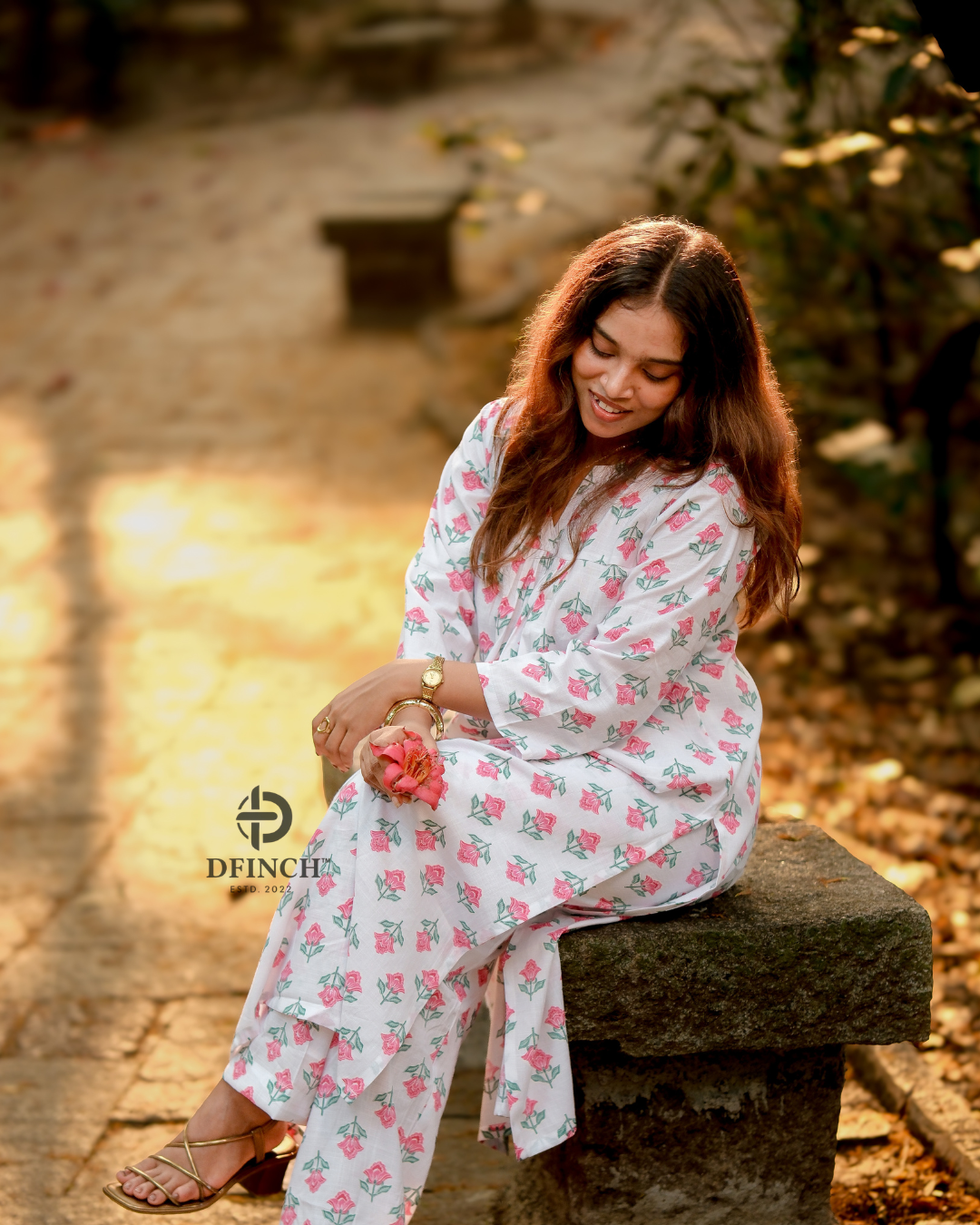 White Pink Floral Kurta Palazzo Set | Co-ord set for Women