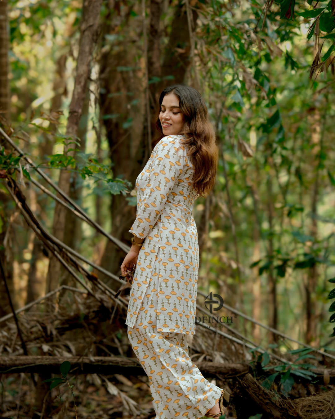 Off-White Marigold Buti Kurta Palazzo Set |  dfinchfashions