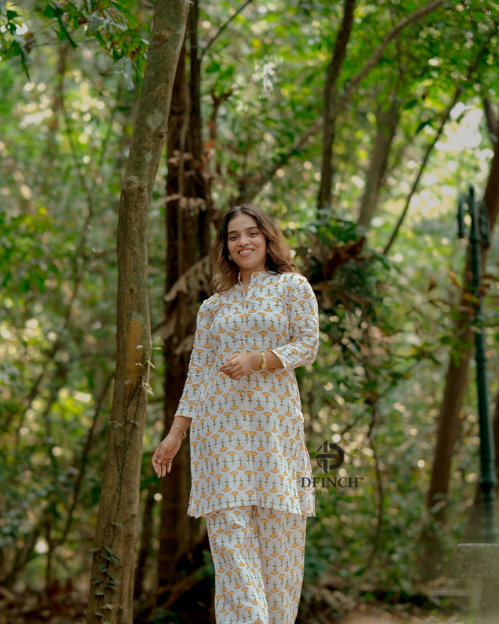 Off-White Marigold Buti Kurta Palazzo Set |  dfinchfashions