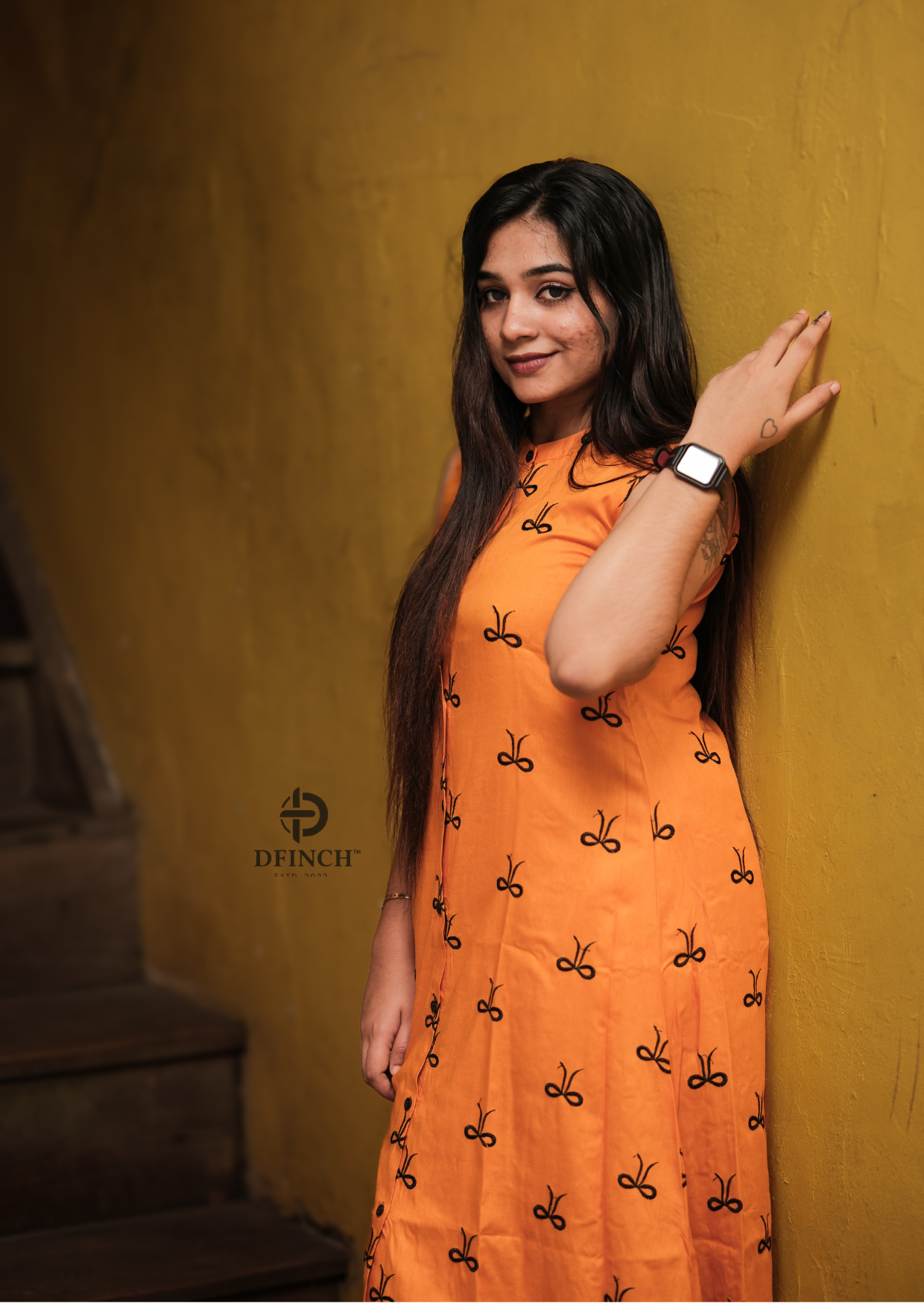 Mustard Printed Sleeveless Kurti Set | Button Neck Style