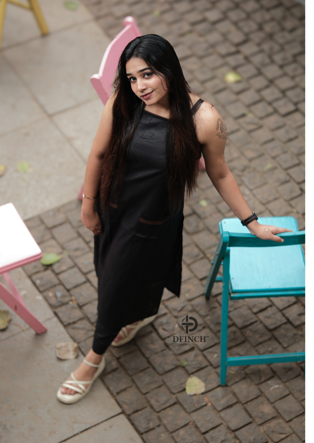 Women's Black Sleeveless Rayon Kurta With Palazzo Trousers