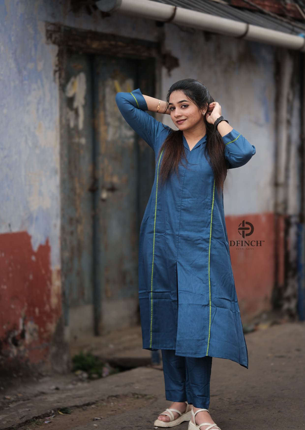 Simple Solid Blue Straight Kurti Set for Women | Dfinch