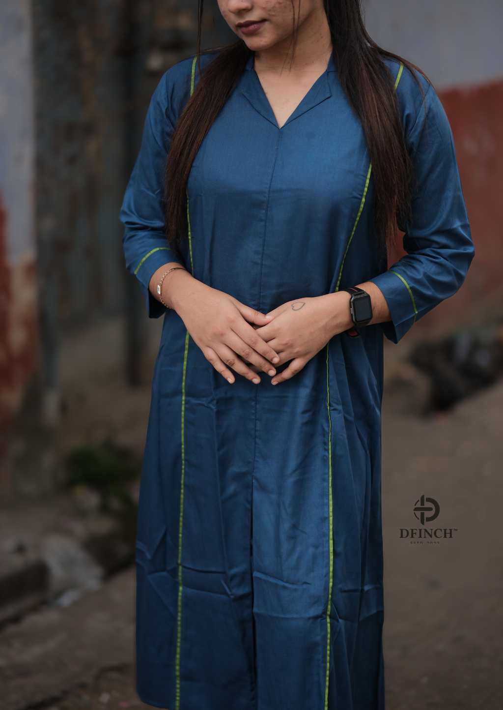 Simple Solid Blue Straight Kurti Set for Women | Dfinch
