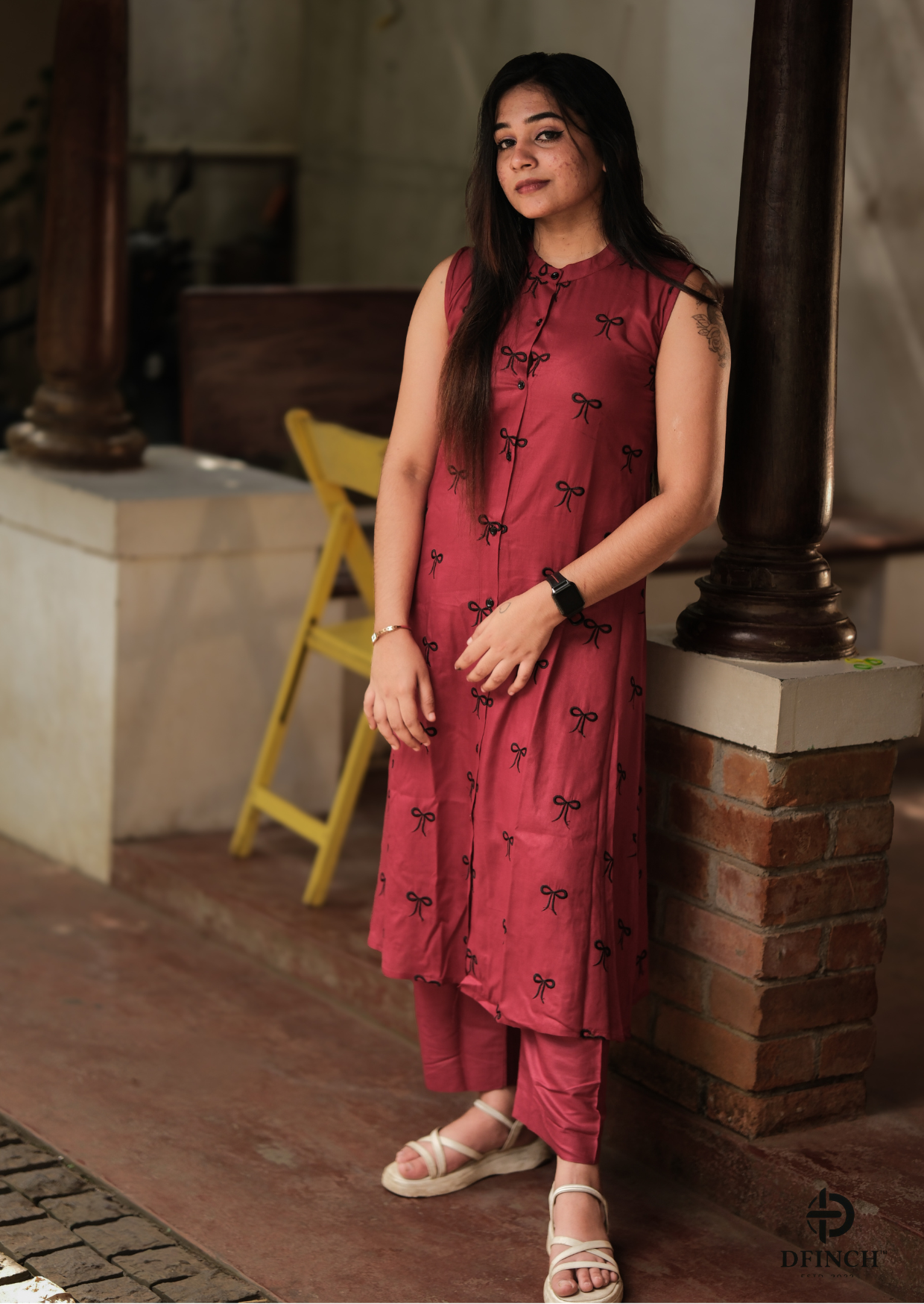 Modern Maroon Sleeveless Kurti Set with Button Neck | Women