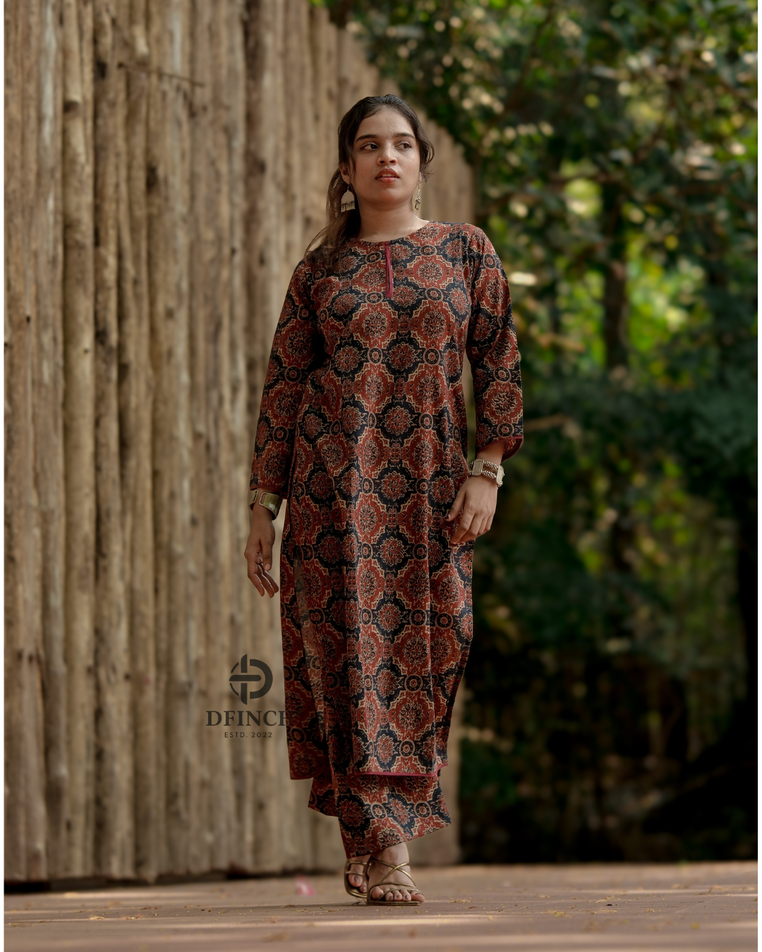 Beautiful Navy Ajrakh Medallion Co-ord Set | dfinchfashions