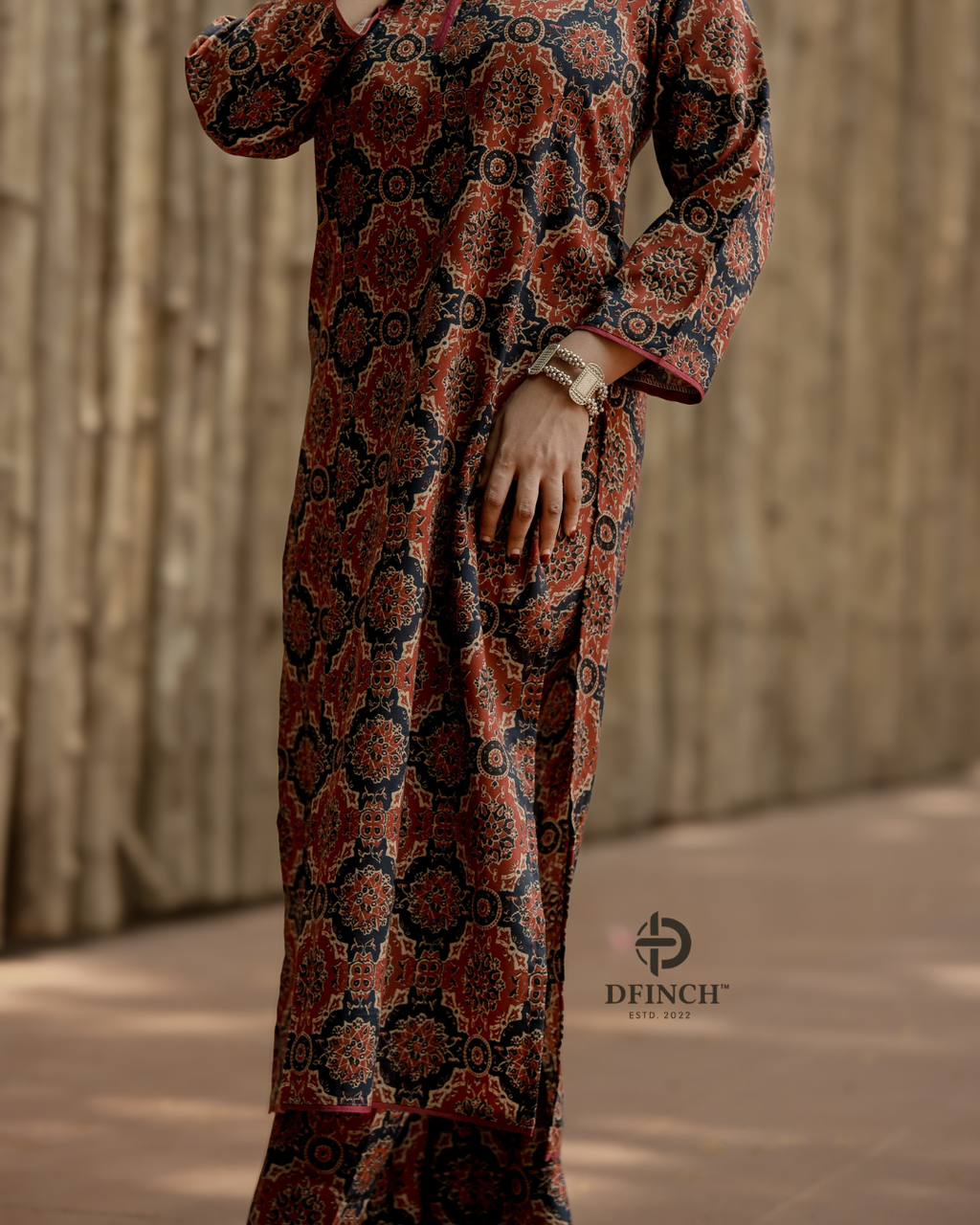 Beautiful Navy Ajrakh Medallion Co-ord Set | dfinchfashions