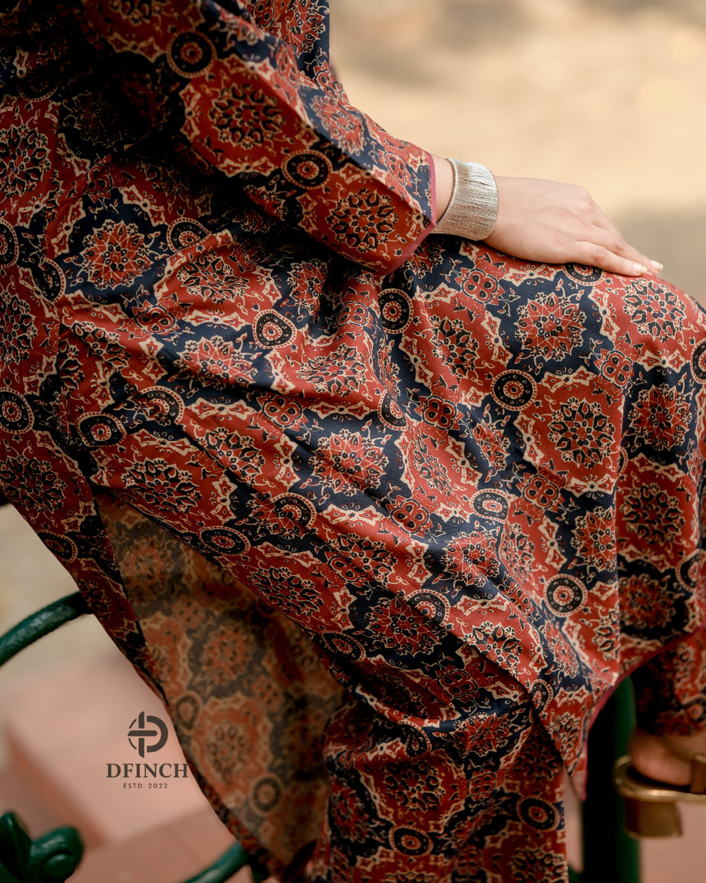 Beautiful Navy Ajrakh Medallion Co-ord Set | dfinchfashions