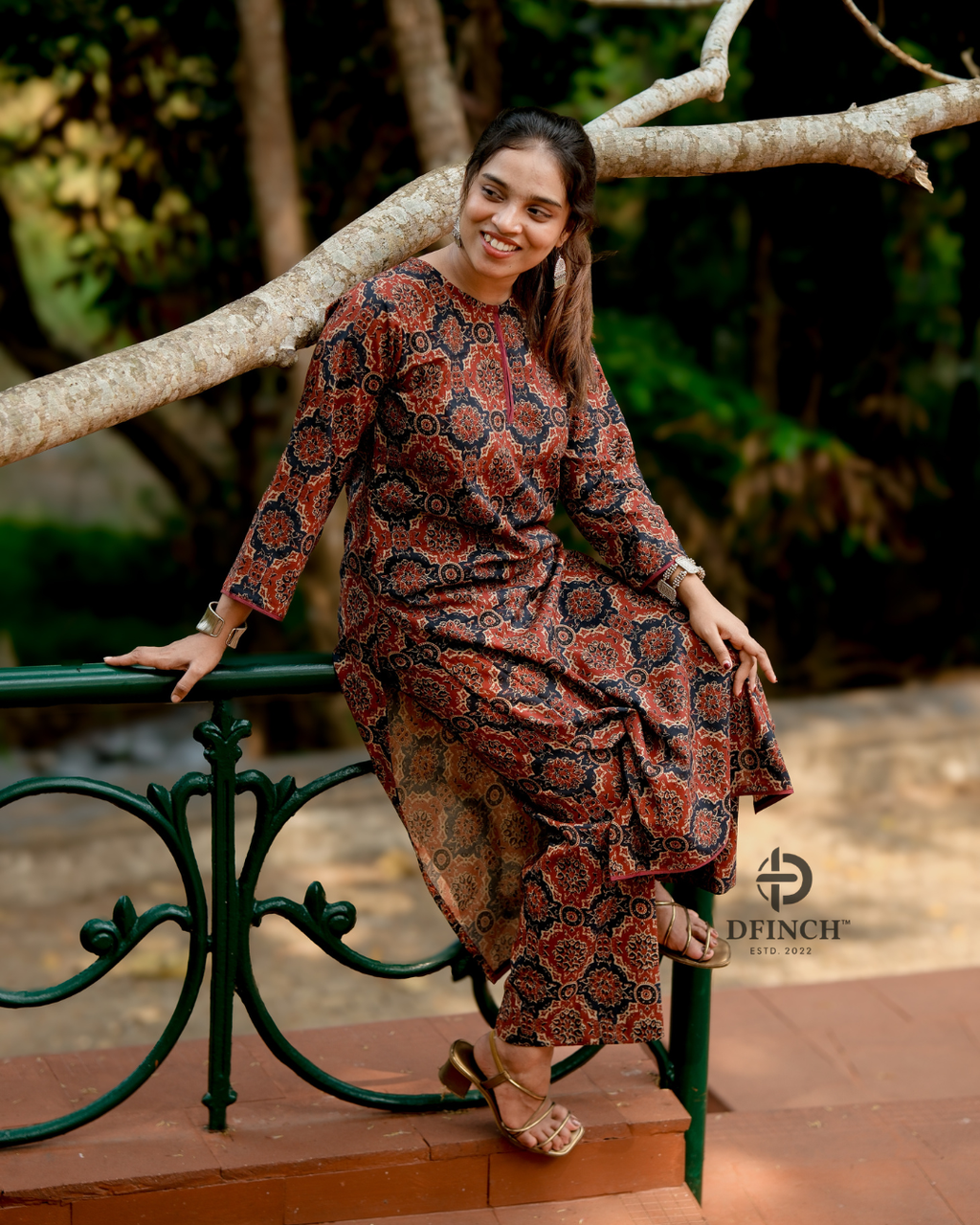 Beautiful Navy Ajrakh Medallion Co-ord Set | dfinchfashions