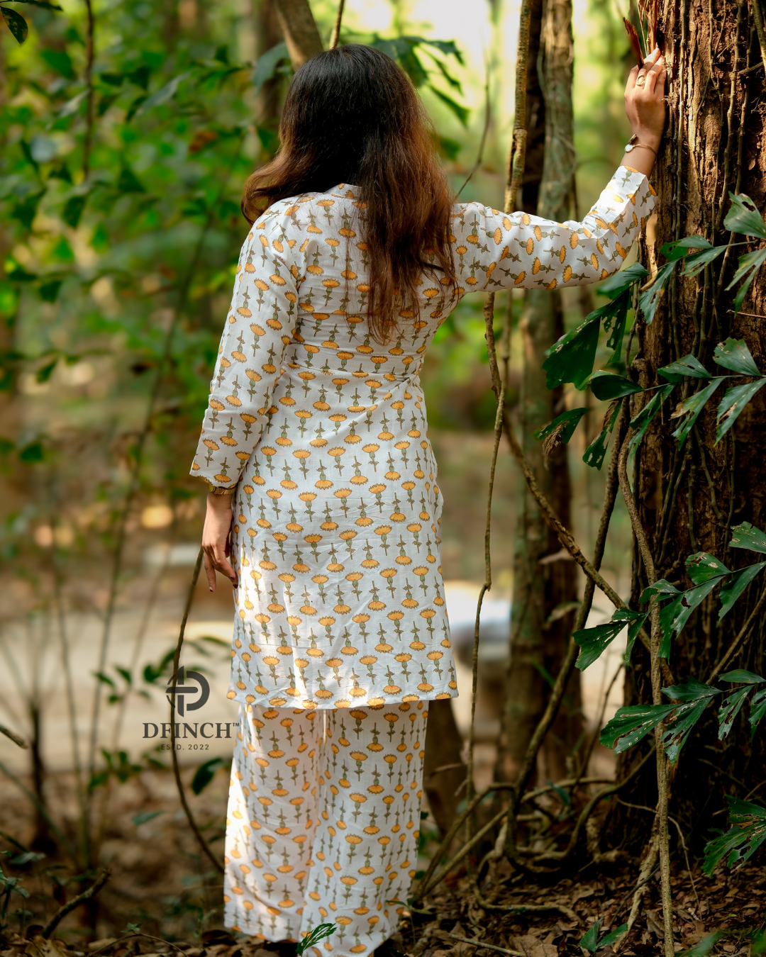 Off-White Marigold Buti Kurta Palazzo Set |  dfinchfashions