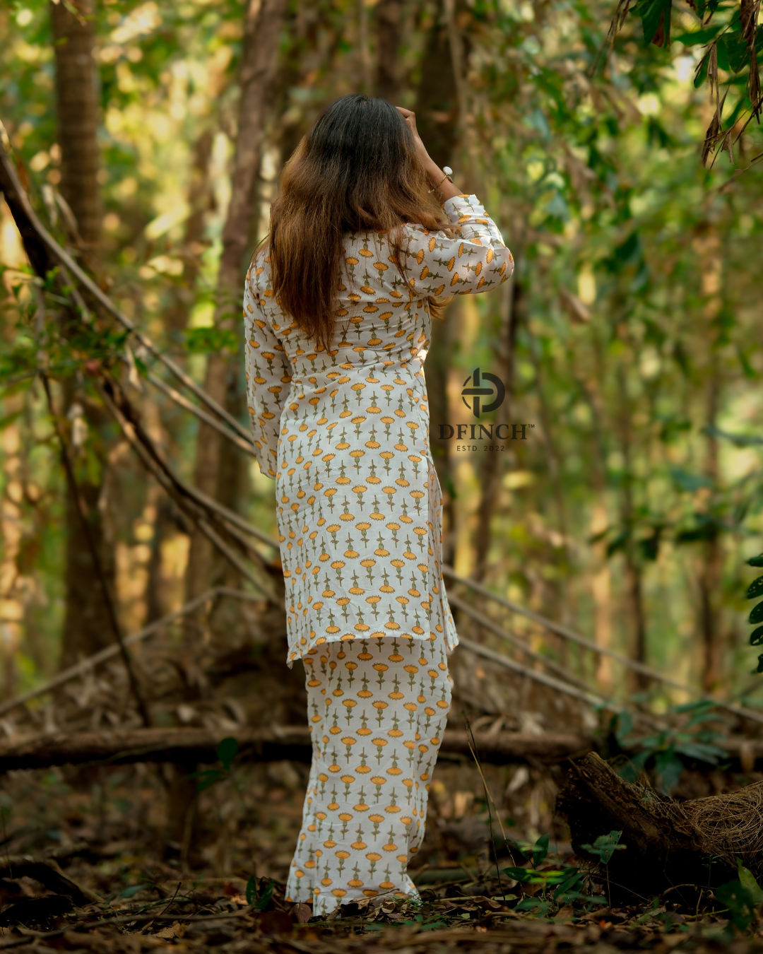 Off-White Marigold Buti Kurta Palazzo Set |  dfinchfashions