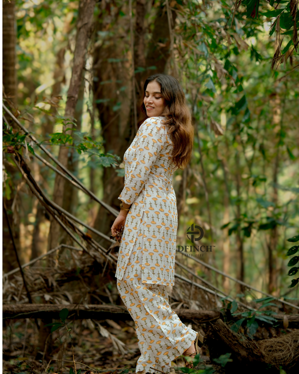Off-White Marigold Buti Kurta Palazzo Set |  dfinchfashions