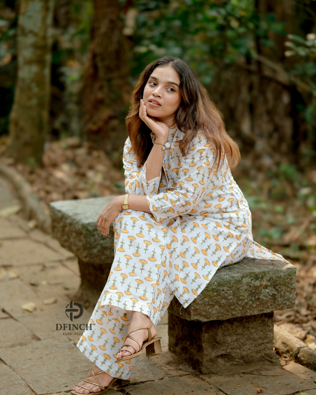 Off-White Marigold Buti Kurta Palazzo Set |  dfinchfashions