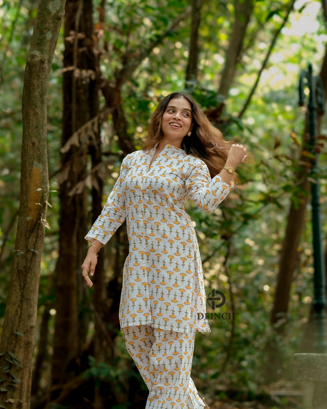 Off-White Marigold Buti Kurta Palazzo Set |  dfinchfashions