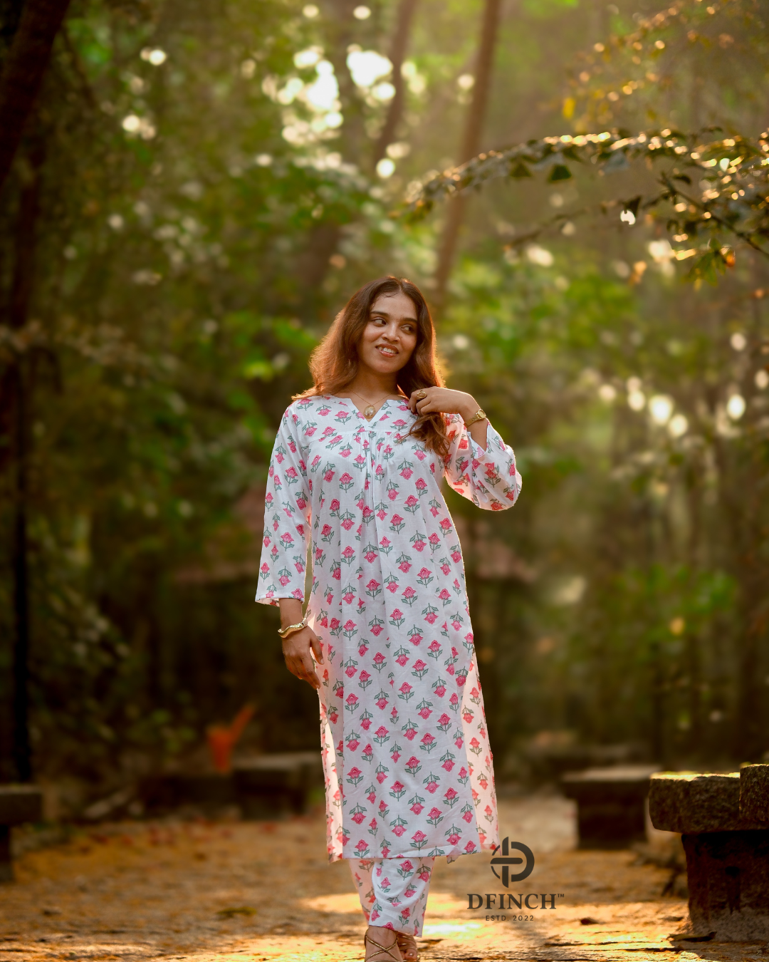 White Pink Floral Kurta Palazzo Set | Co-ord set for Women
