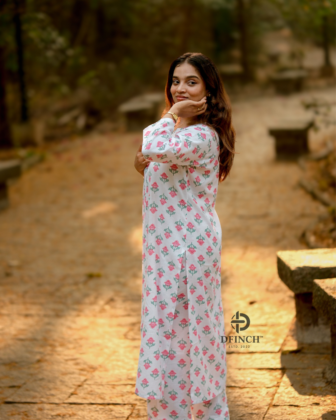 White Pink Floral Kurta Palazzo Set | Co-ord set for Women