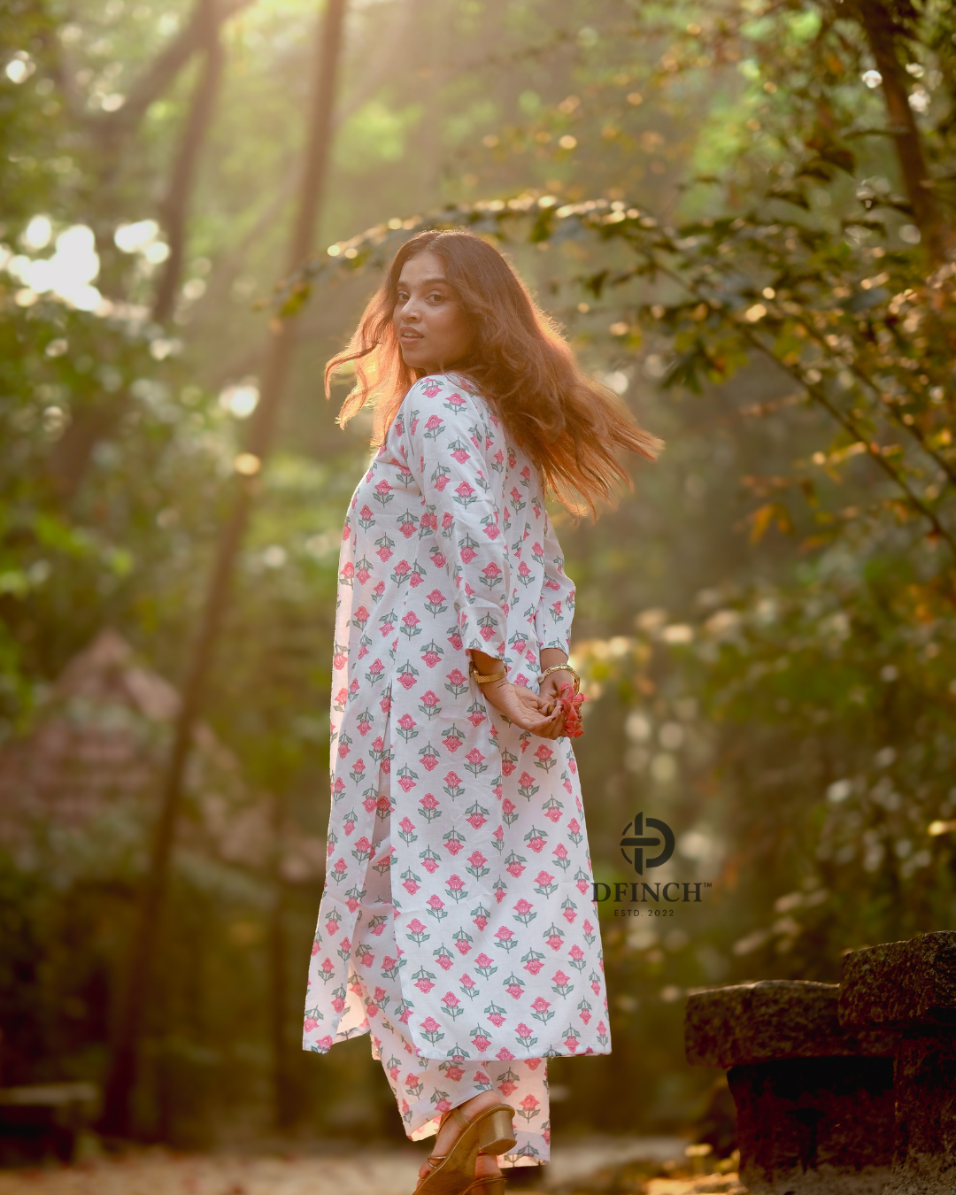 White Pink Floral Kurta Palazzo Set | Co-ord set for Women